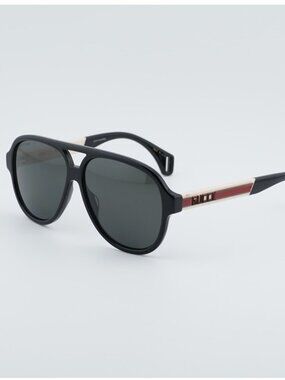 Gucci GG0463S 002 Sunglasses Black Aviator Frame, Grey Lenses